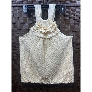 Ella Moss L Ruffle Collar Floral‎ Lace Sleeveless Tank Top Elegant Blouse